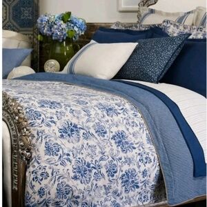 Ralph Lauren Vtg Bluff Point Stencil Floral & Stripe Reversible Duvet Cover King